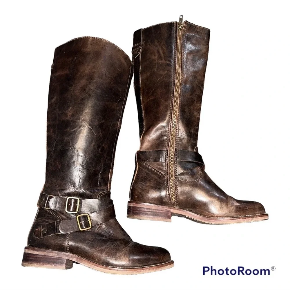 Hinge Brown Tall Distressed Leather Devin Riding Boots size 5.5